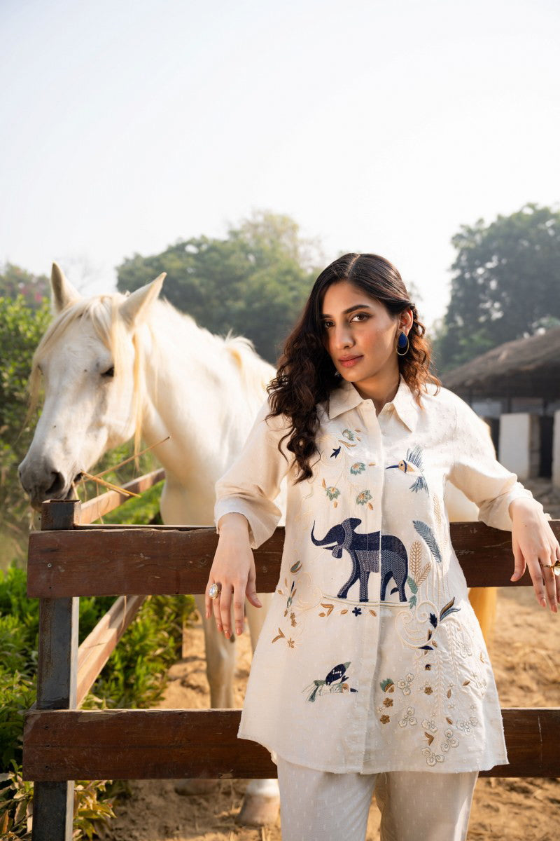 Ivory Safari Embroidered Co-ord Set