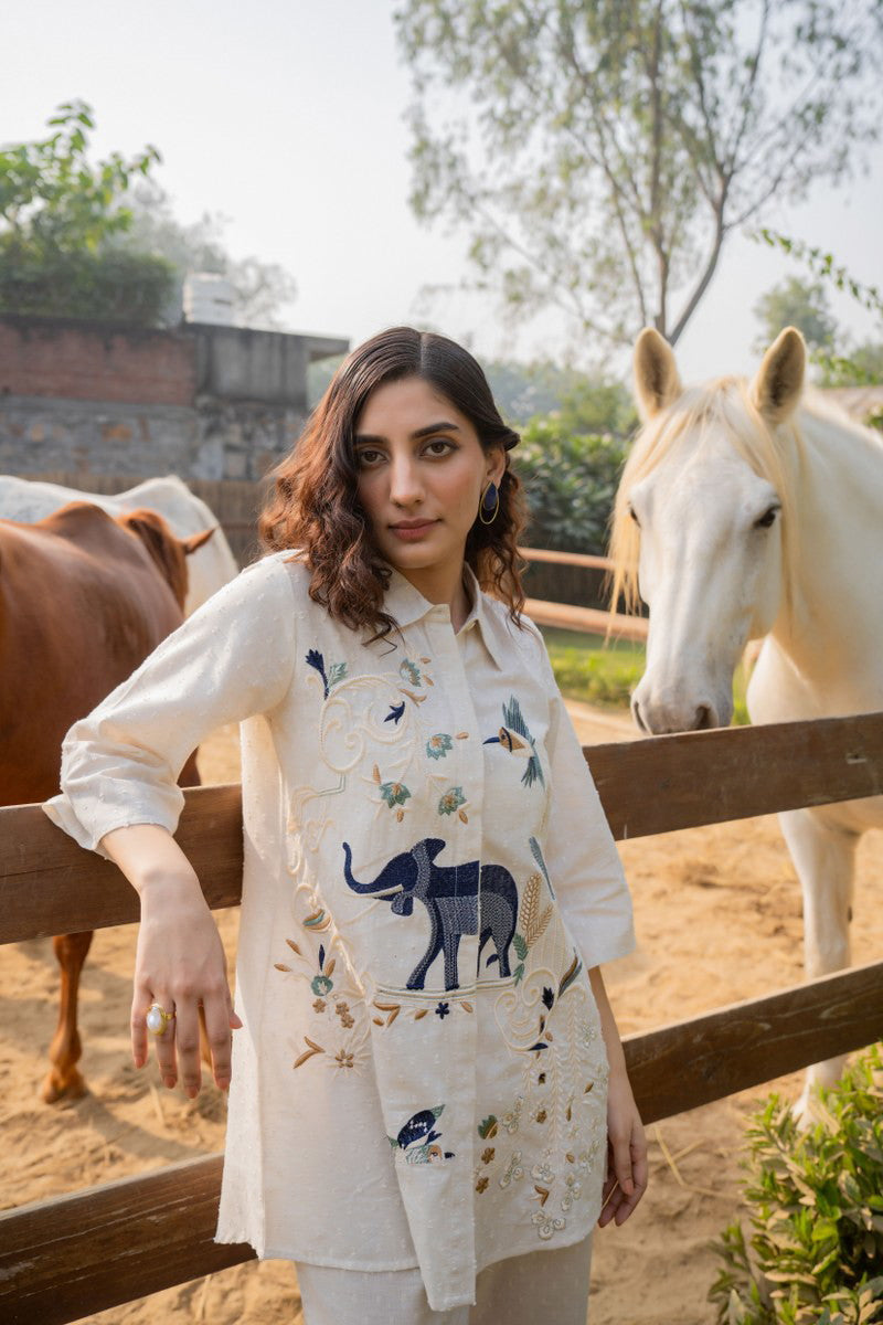 Ivory Safari Embroidered Co-ord Set