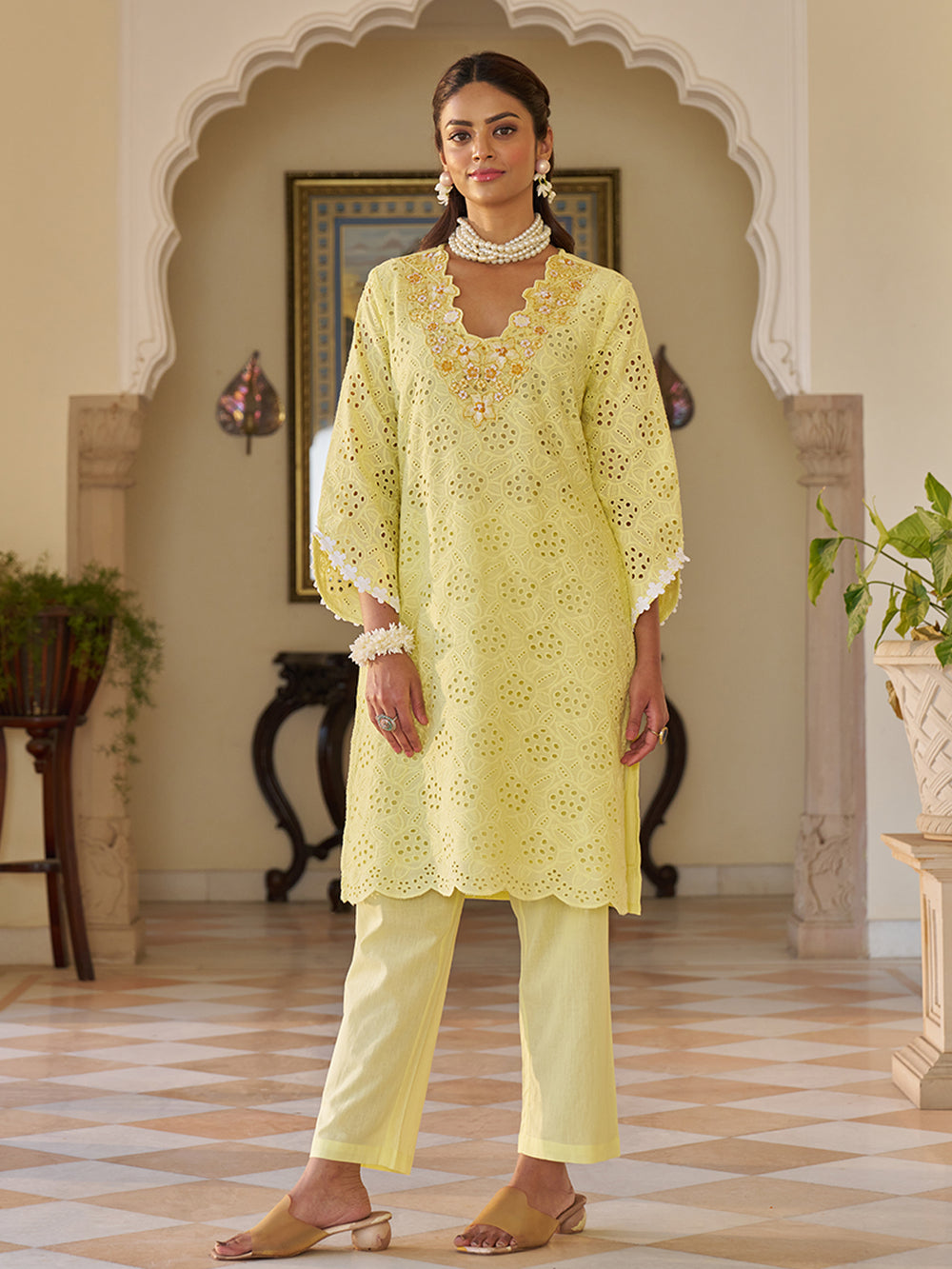 Sunshine Yellow Schiffli Kurta Set