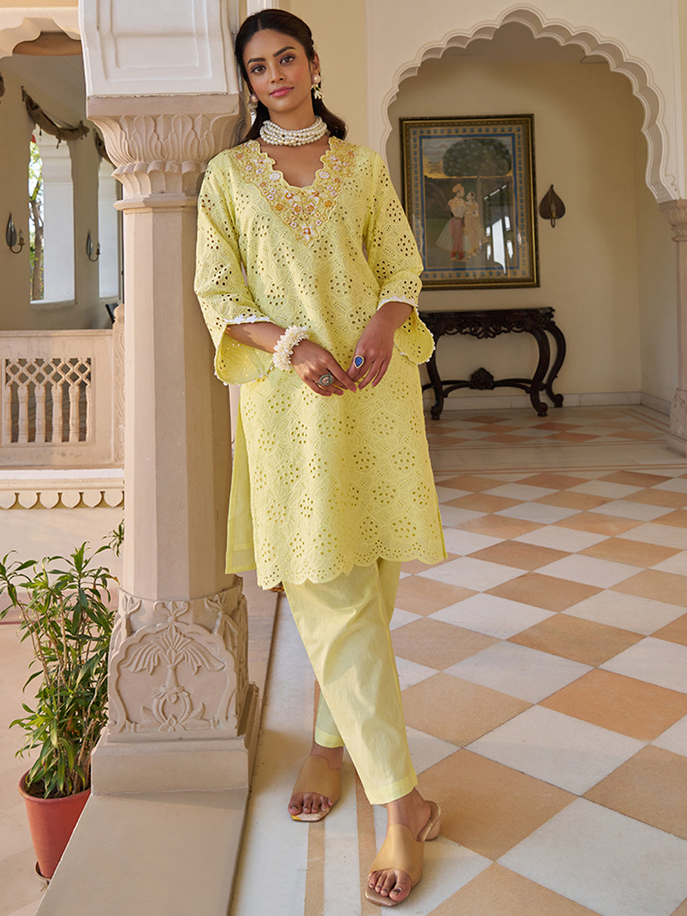 Sunshine Yellow Schiffli Kurta Set