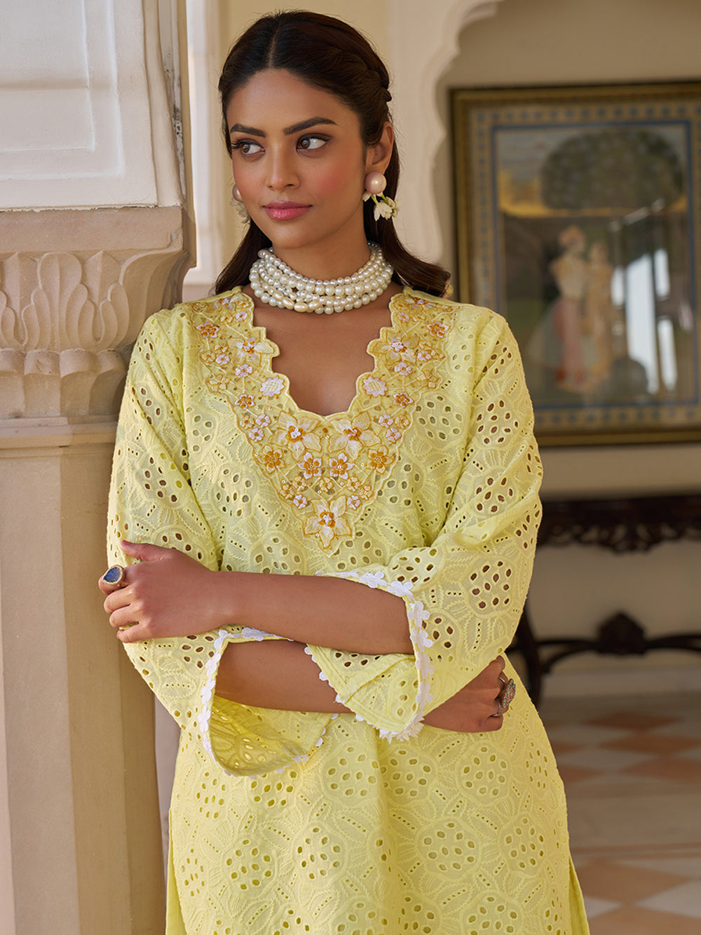 Sunshine Yellow Schiffli Kurta Set