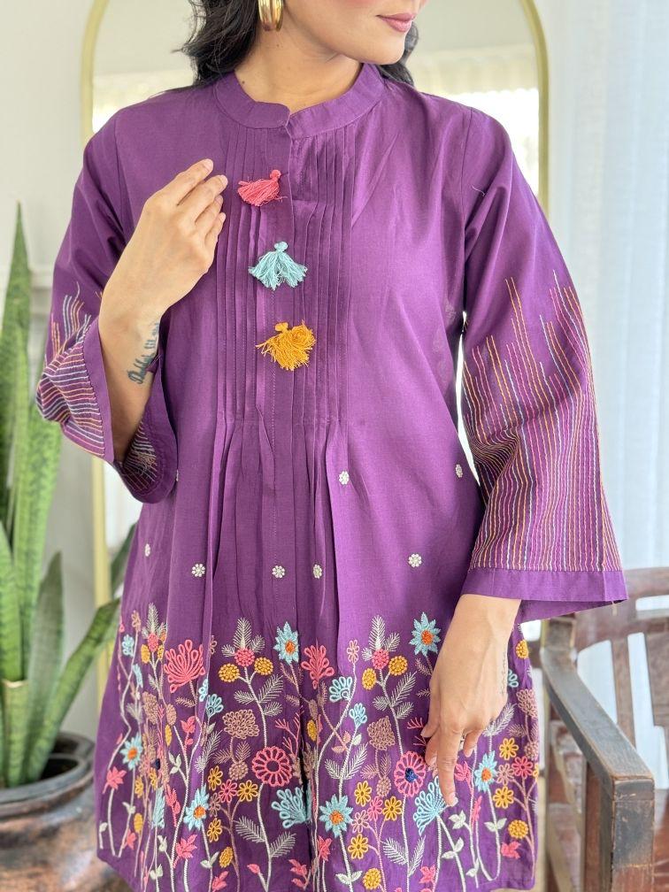 Midnight Garden Purple Embroidered Co-ord Set