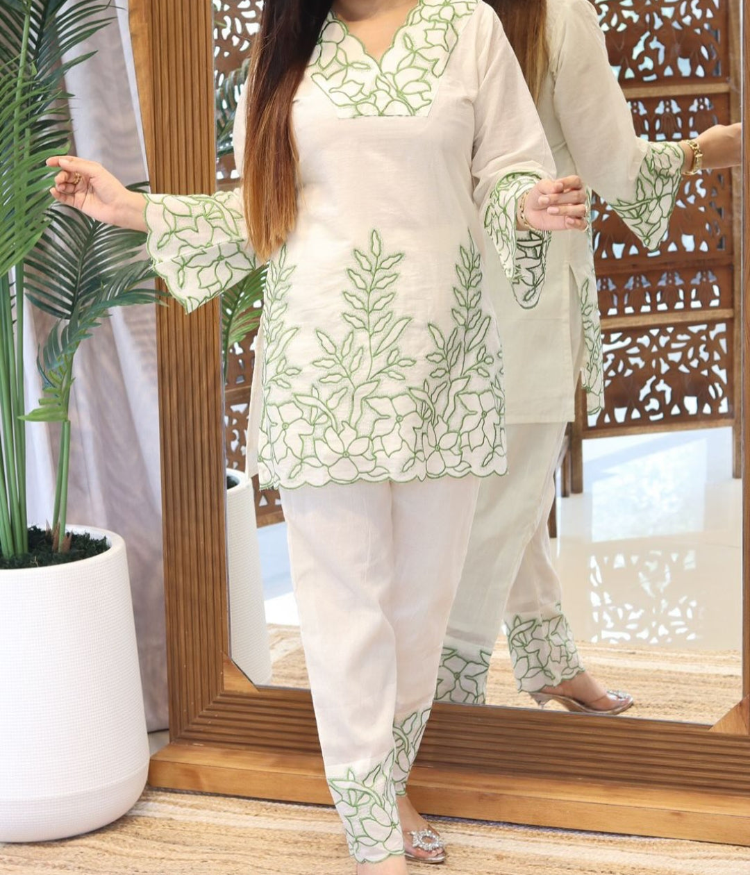Green Garden Hand-Embroidered Co-ord Set