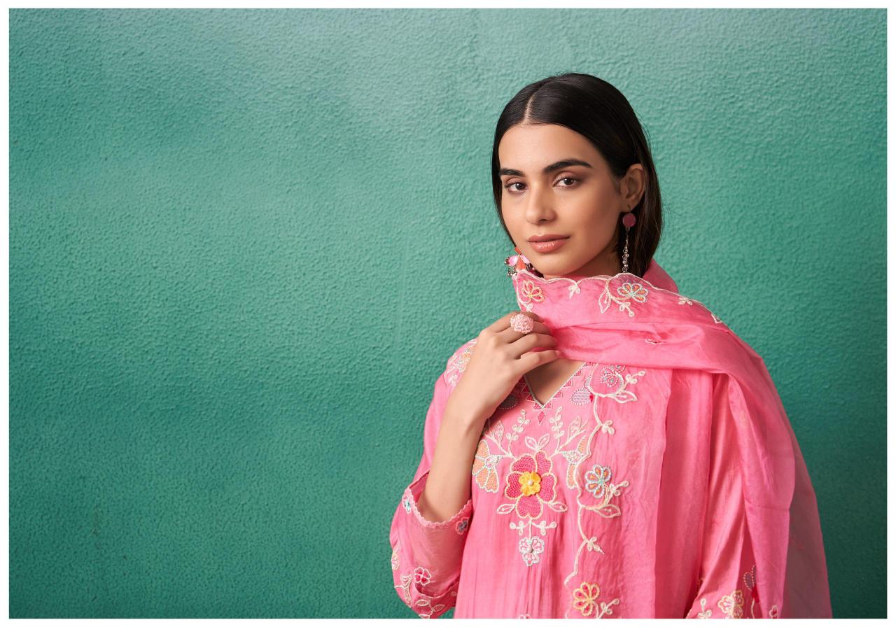 Lotus Pink Embroidered Suite Set