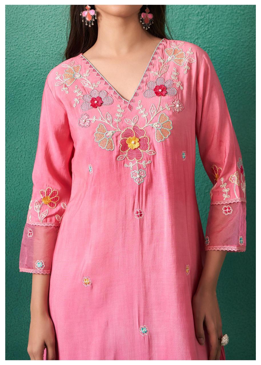 Lotus Pink Embroidered Suite Set