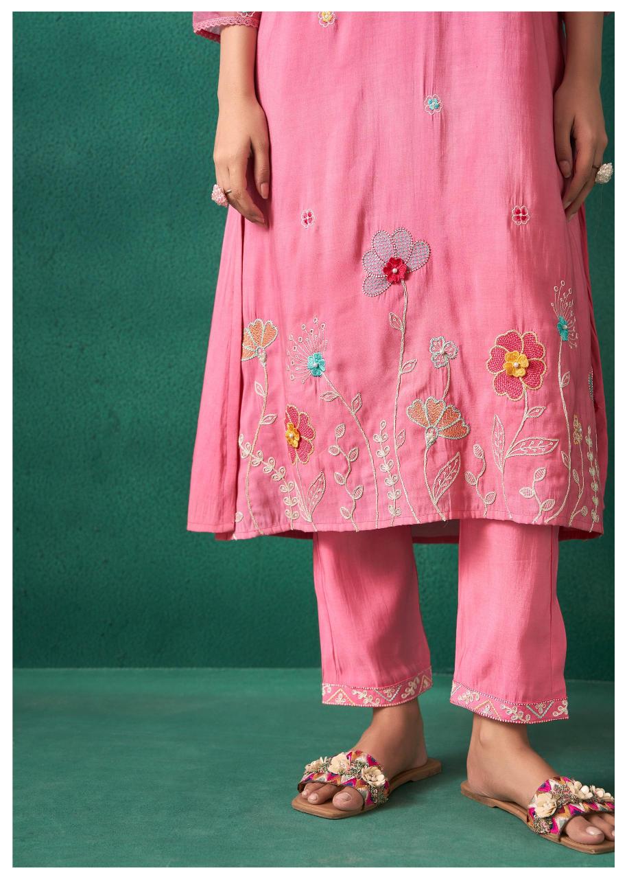 Lotus Pink Embroidered Suite Set