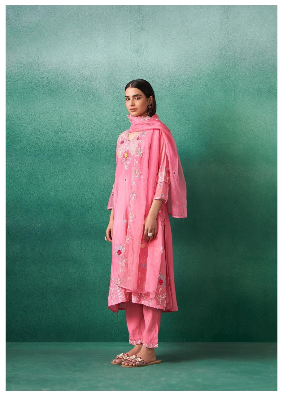Lotus Pink Embroidered Suite Set