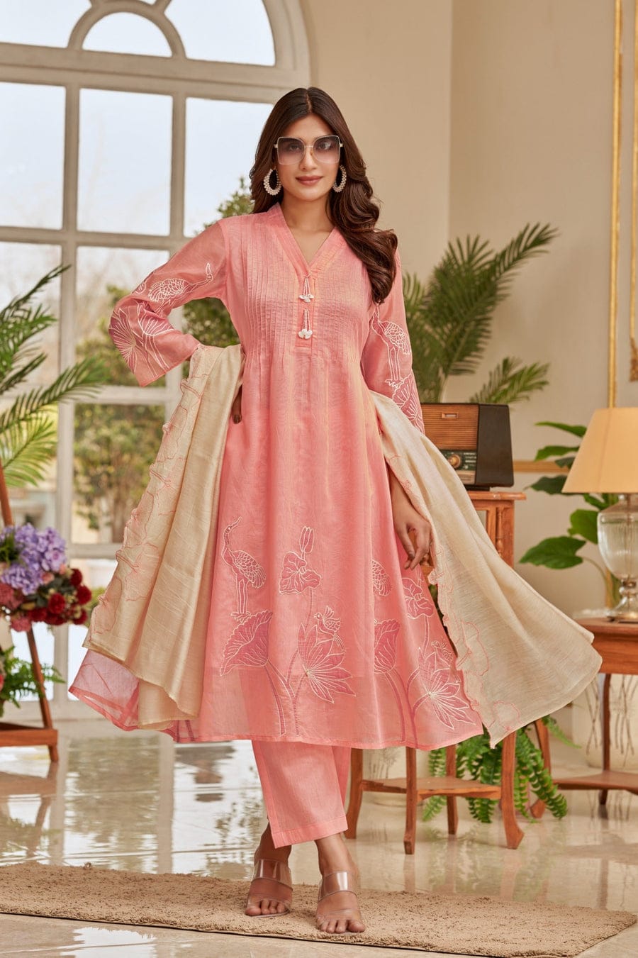 Gulbagh Hand-Printed Mul Cotton Set with Dupatta