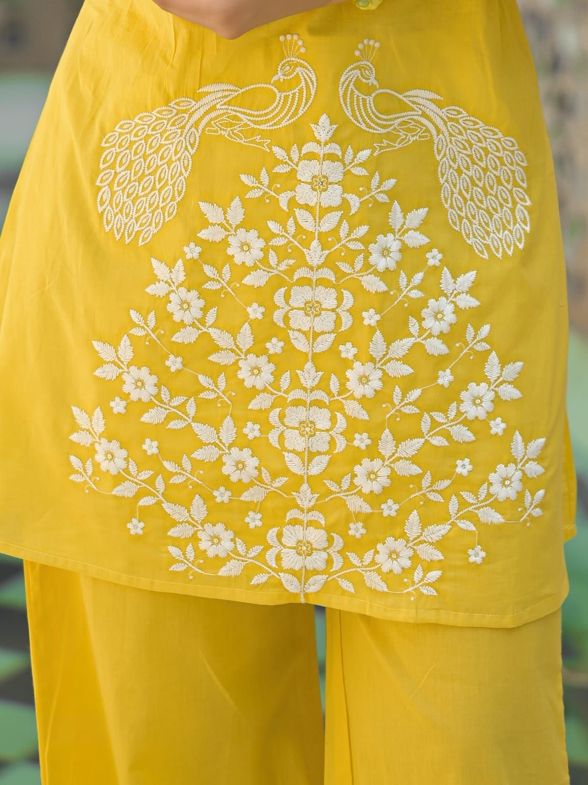 Sunshine Yellow Peacock Embroidered Kurta Set