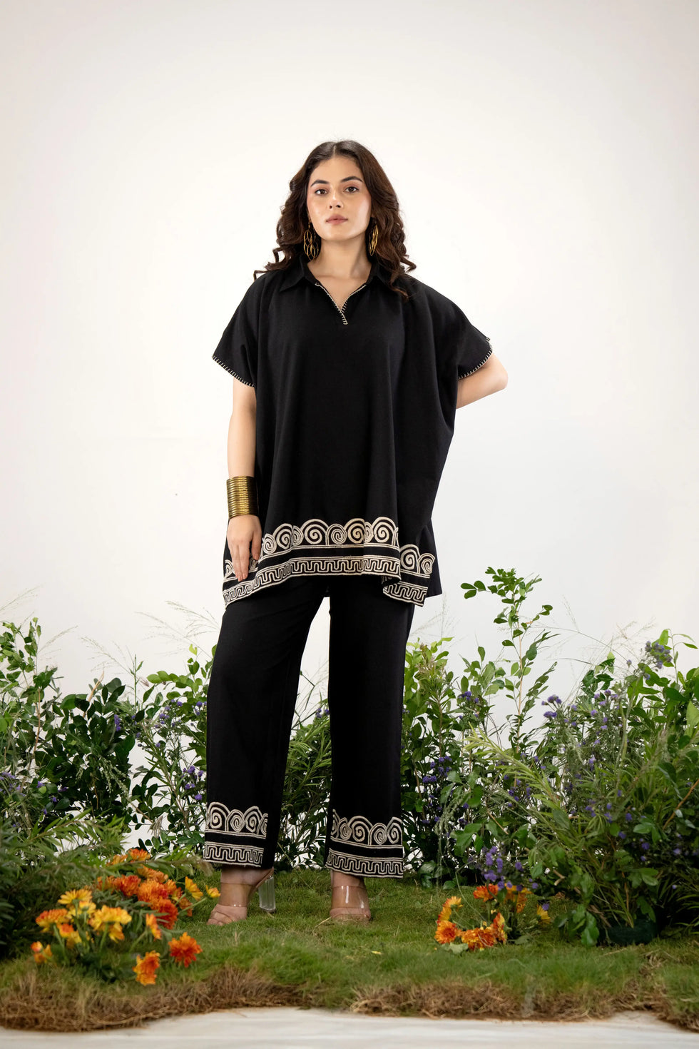 Noir Muse Embroidered Kaftan Co-ord Set