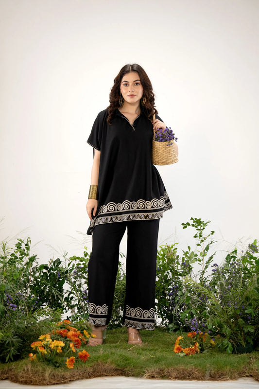 Noir Muse Embroidered Kaftan Co-ord Set
