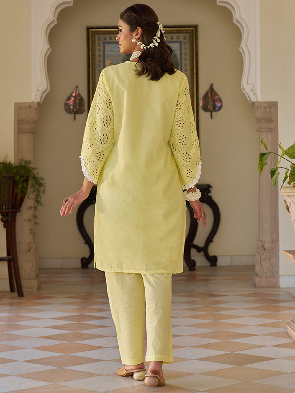 Sunshine Yellow Schiffli Kurta Set