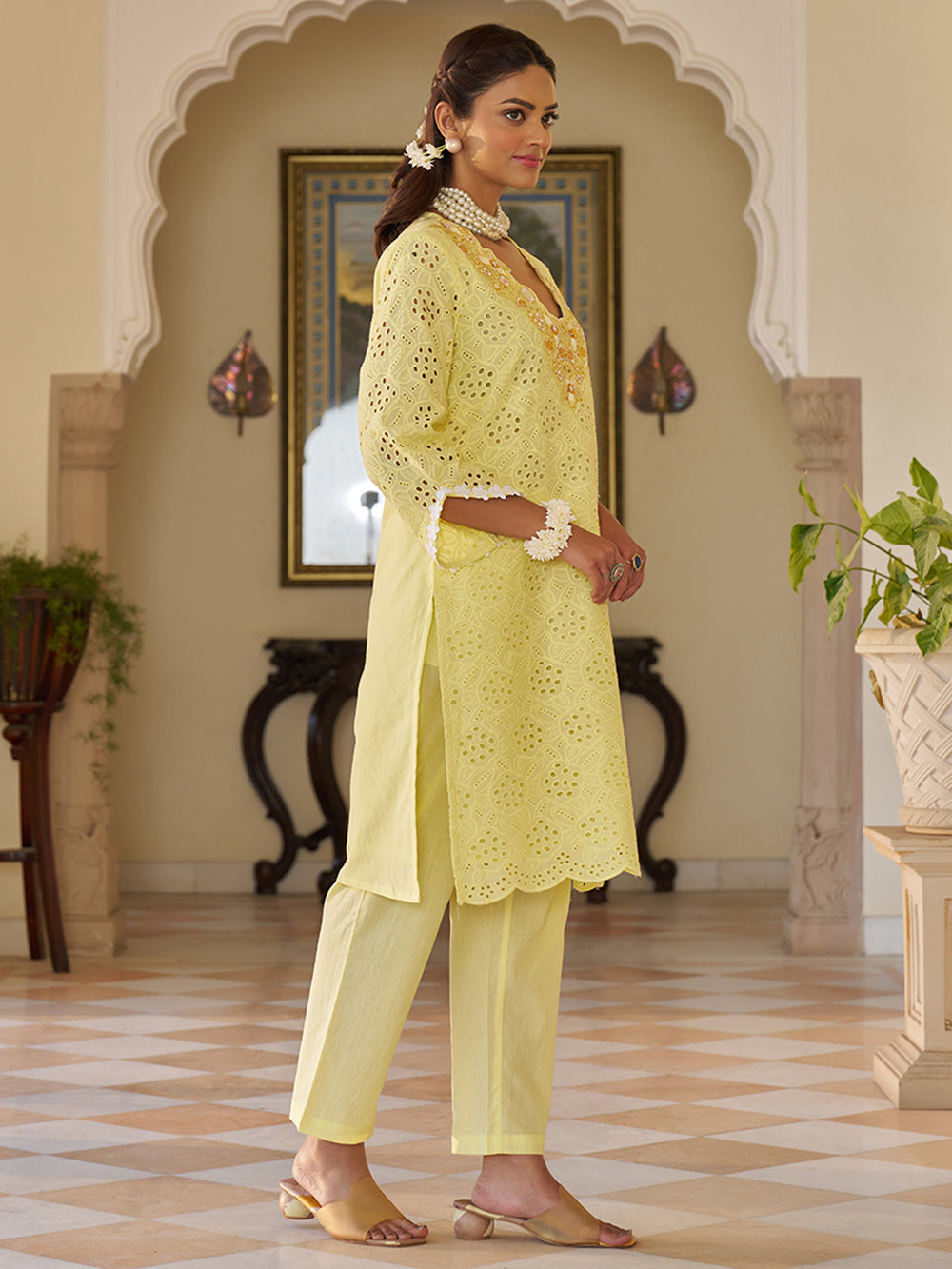 Sunshine Yellow Schiffli Kurta Set