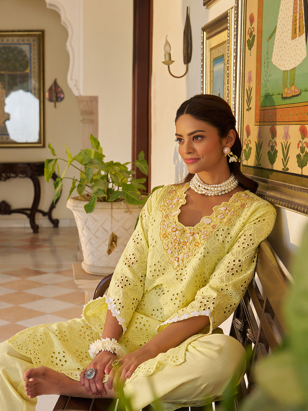 Sunshine Yellow Schiffli Kurta Set
