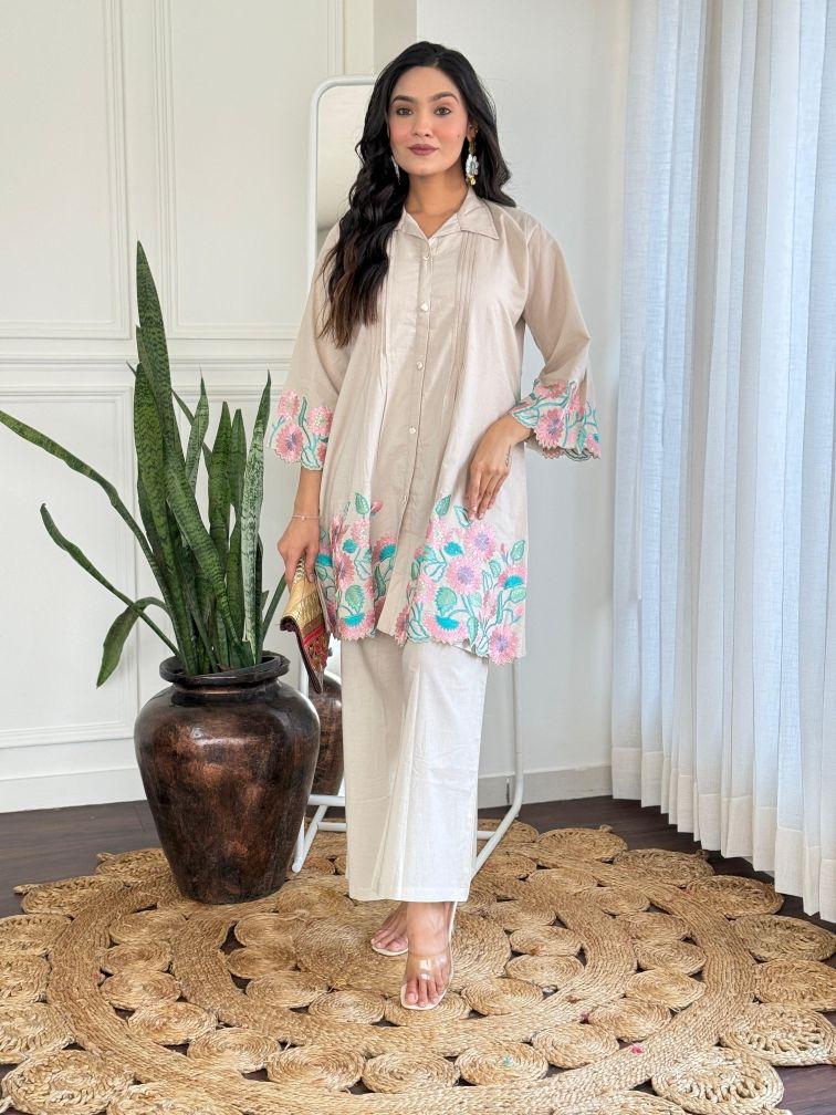 Ivory Bloom Embroidered Co-ord Set