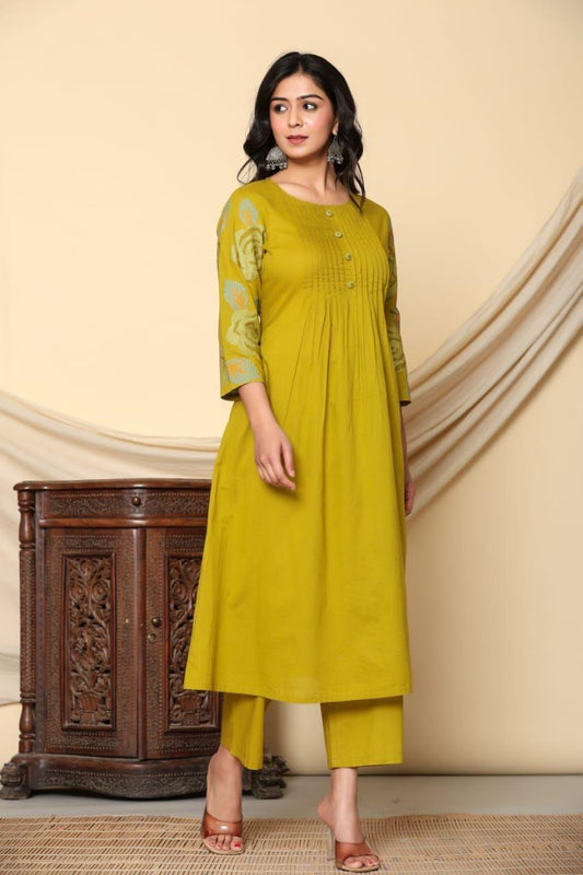 Harvest Gold Pintuck Embroidered Co-ord Set