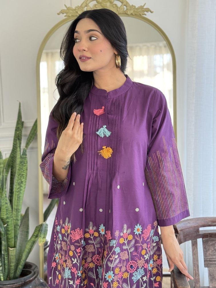 Midnight Garden Purple Embroidered Co-ord Set