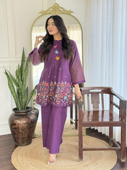 Midnight Garden Purple Embroidered Co-ord Set