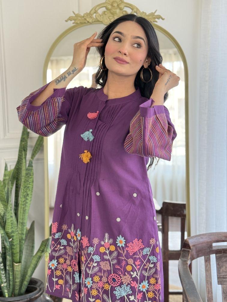 Midnight Garden Purple Embroidered Co-ord Set