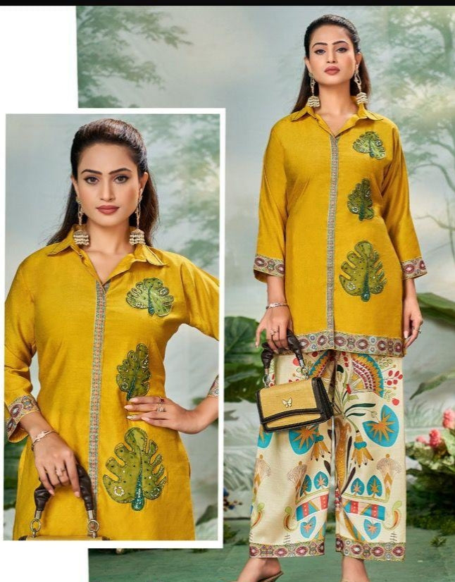 Mustard Leaf Embroidered Coord Set