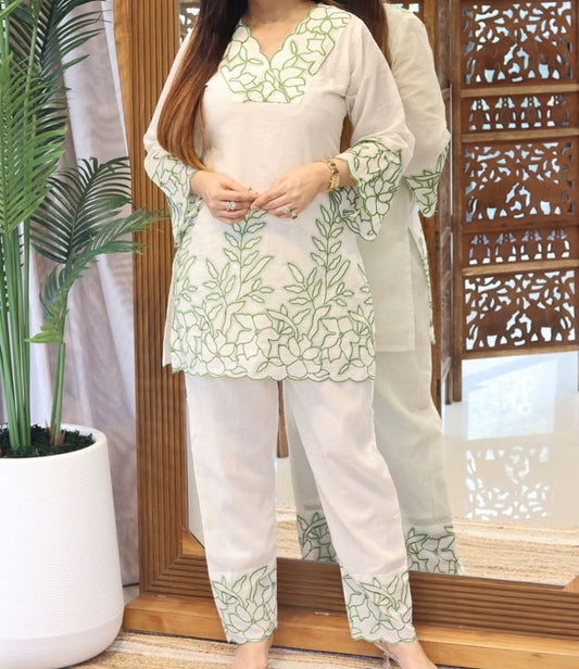 Green Garden Hand-Embroidered Co-ord Set