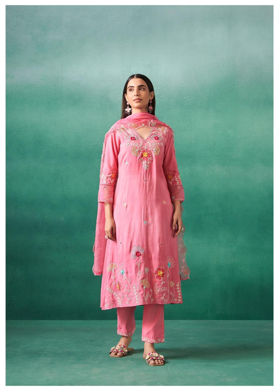 Lotus Pink Embroidered Suite Set