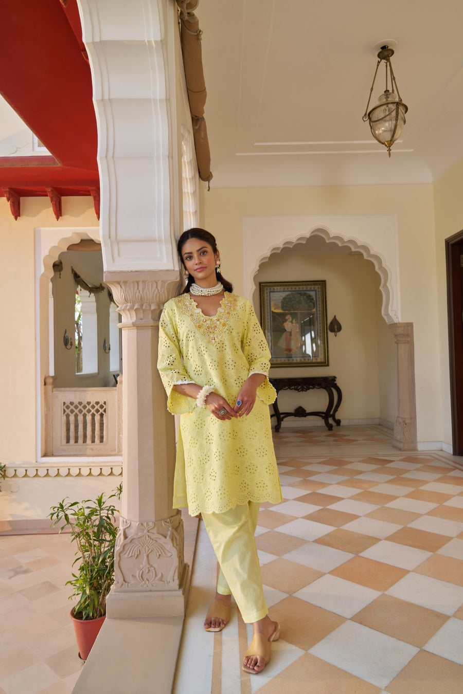 Sunshine Yellow Schiffli Kurta Set