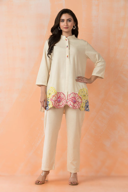 Cream Meadow Embroidered Co-ord Set