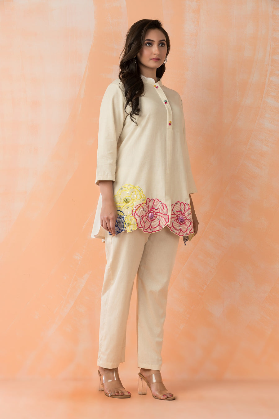 Cream Meadow Embroidered Co-ord Set