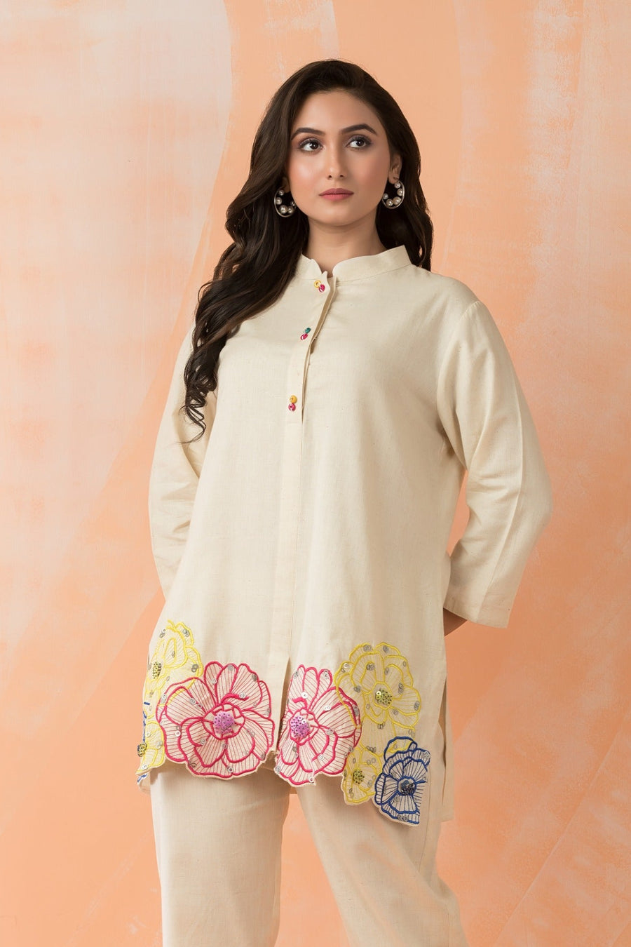 Cream Meadow Embroidered Co-ord Set