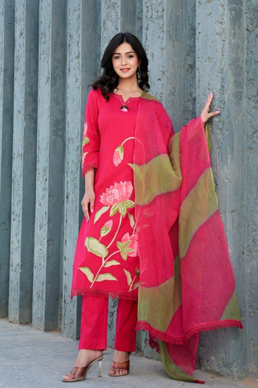 Gulbagh Hand-Printed Mul Cotton Set with Dupatta