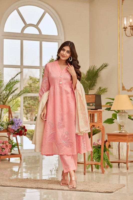 Gulbagh Hand-Printed Mul Cotton Set with Dupatta