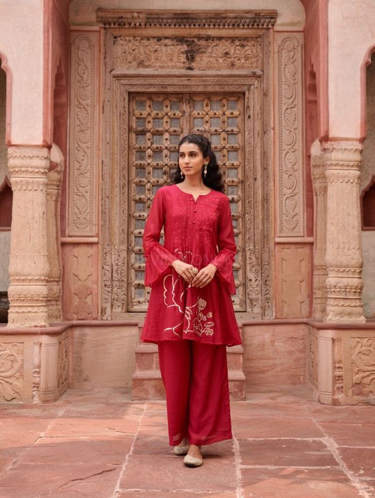 Gulnaar – Red Embroidered Co-ord Set with Dupatta