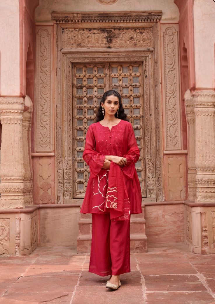 Gulnaar – Red Embroidered Co-ord Set with Dupatta