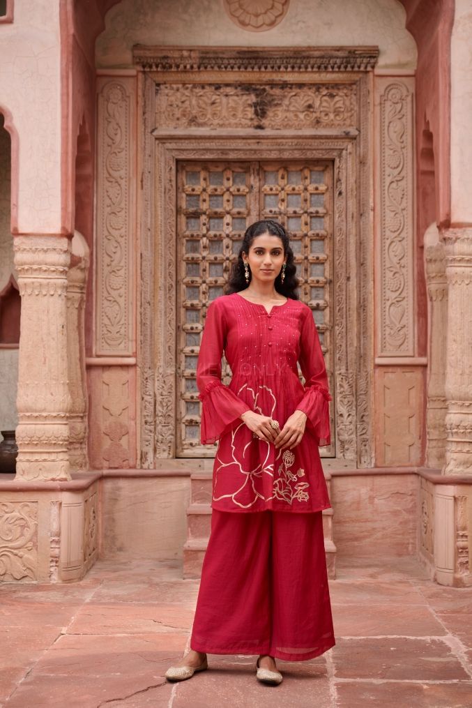 Gulnaar – Red Embroidered Co-ord Set with Dupatta