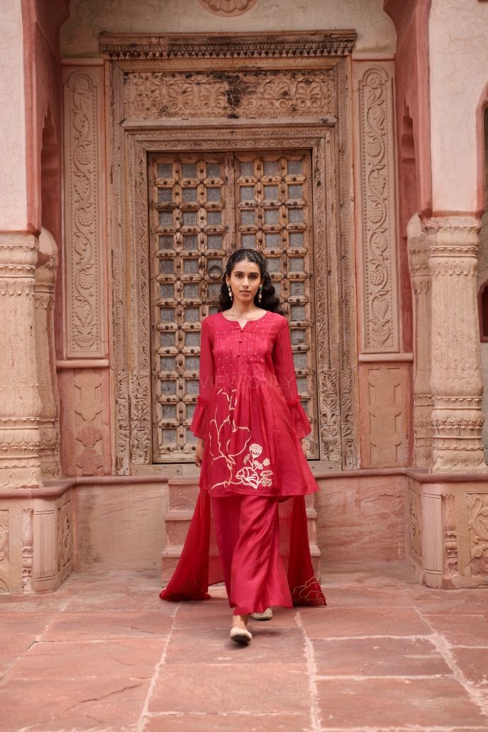 Gulnaar – Red Embroidered Co-ord Set with Dupatta