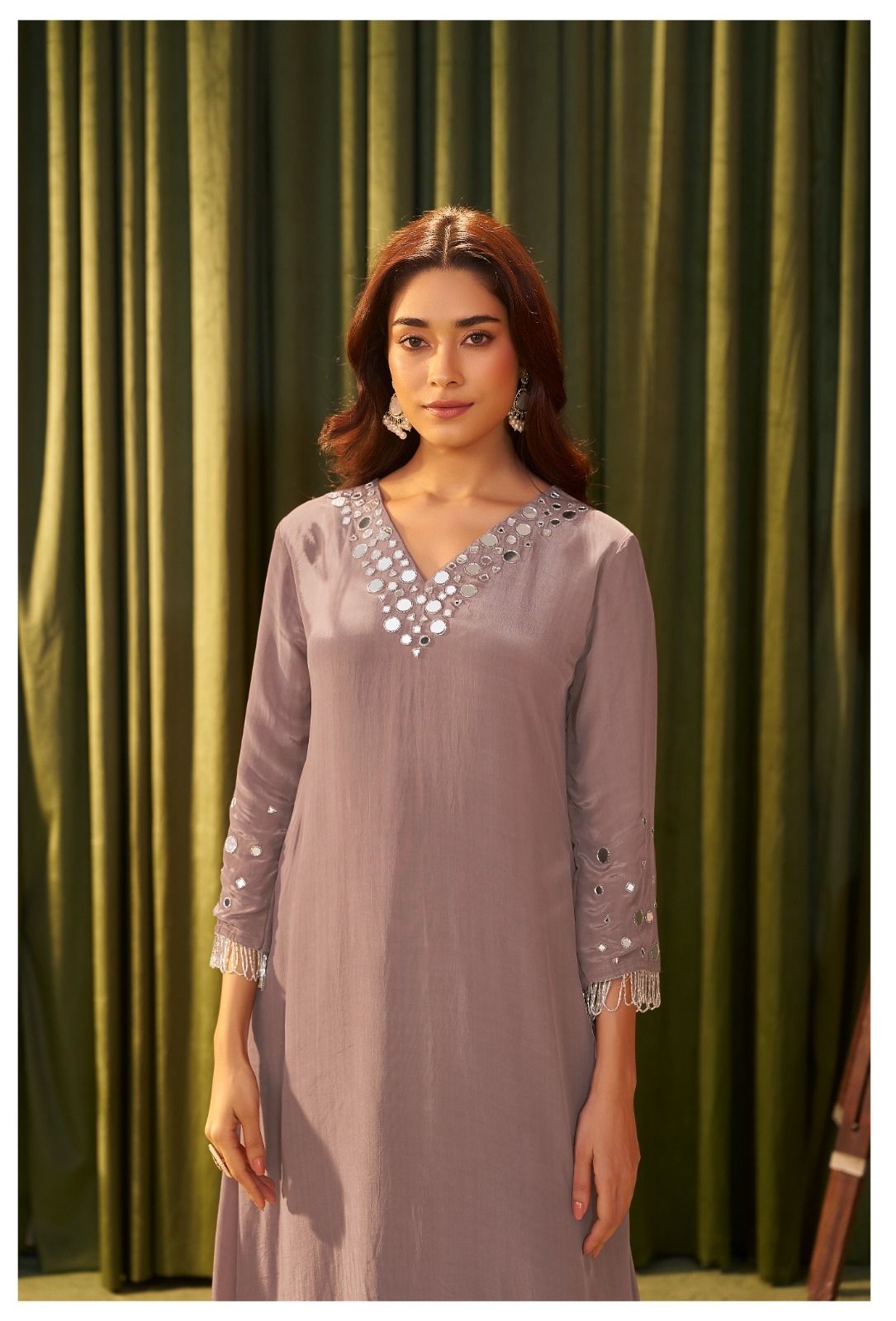 Lavender Mirror-Embroidered Kurta Set with Dupatta