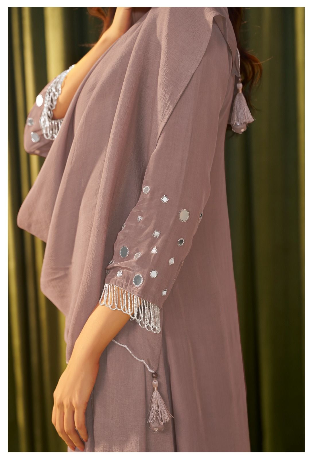 Lavender Mirror-Embroidered Kurta Set with Dupatta