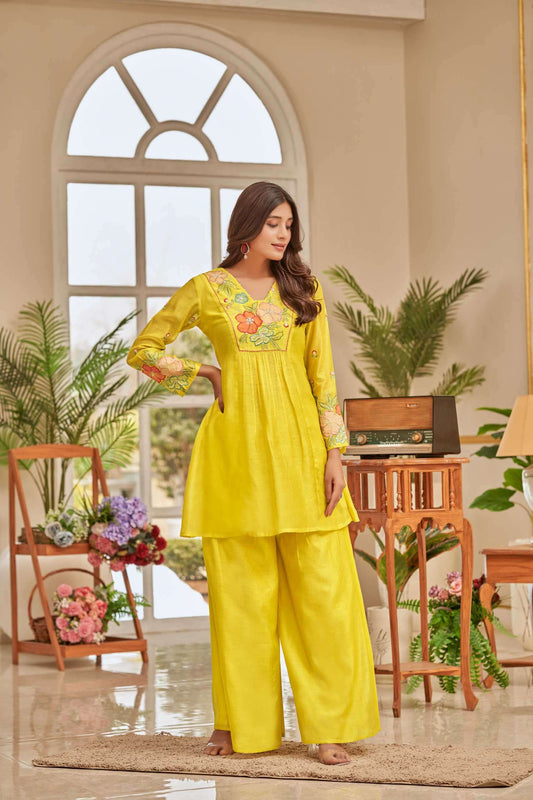 Sunlit Blossom Mul Chanderi Co-ord Set